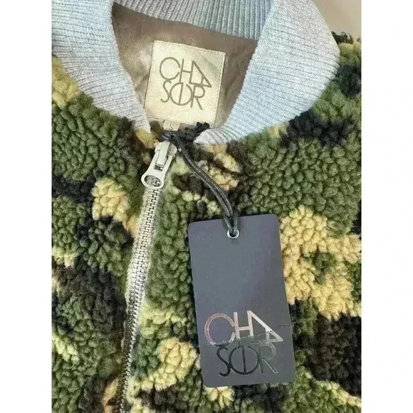 Chaser Womens Camo Teddy Bear Bomber Jacket NWT Small Satin Lined Neutral Zip Up - Picture 3 of 9